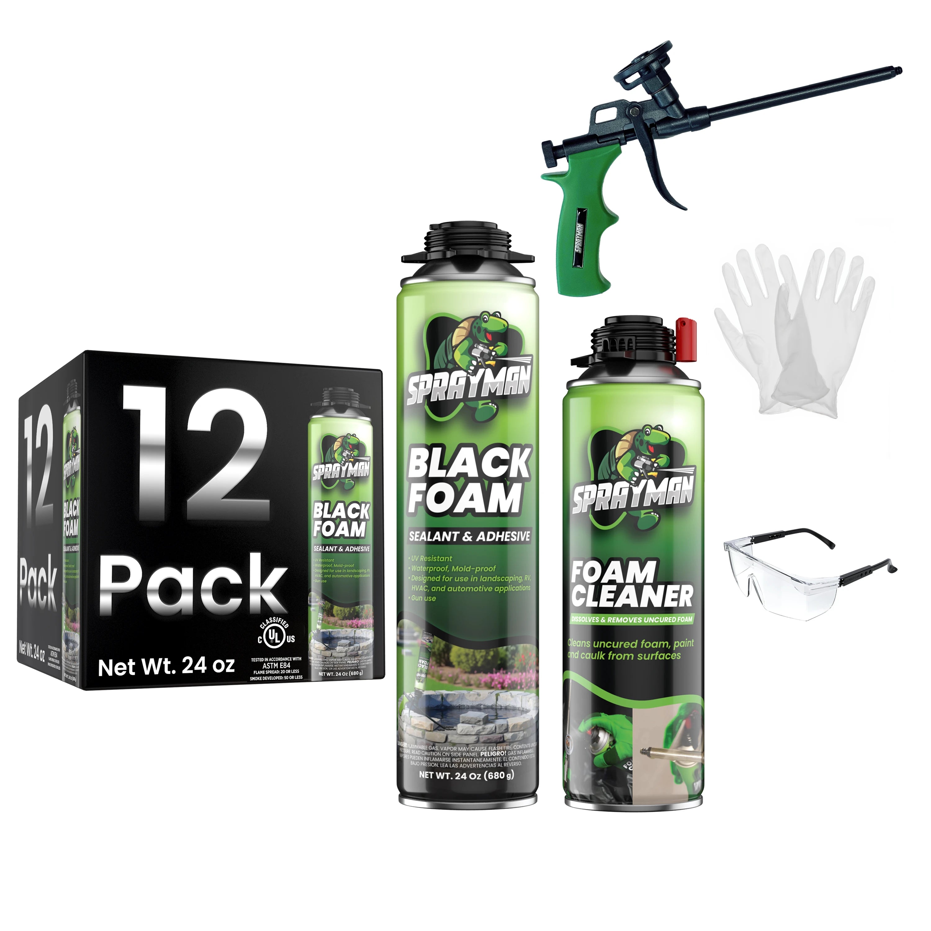 Pro Black Spray Foam for Pond, Waterfall, Landscaping, and RVs - Gun Foam, 24 oz