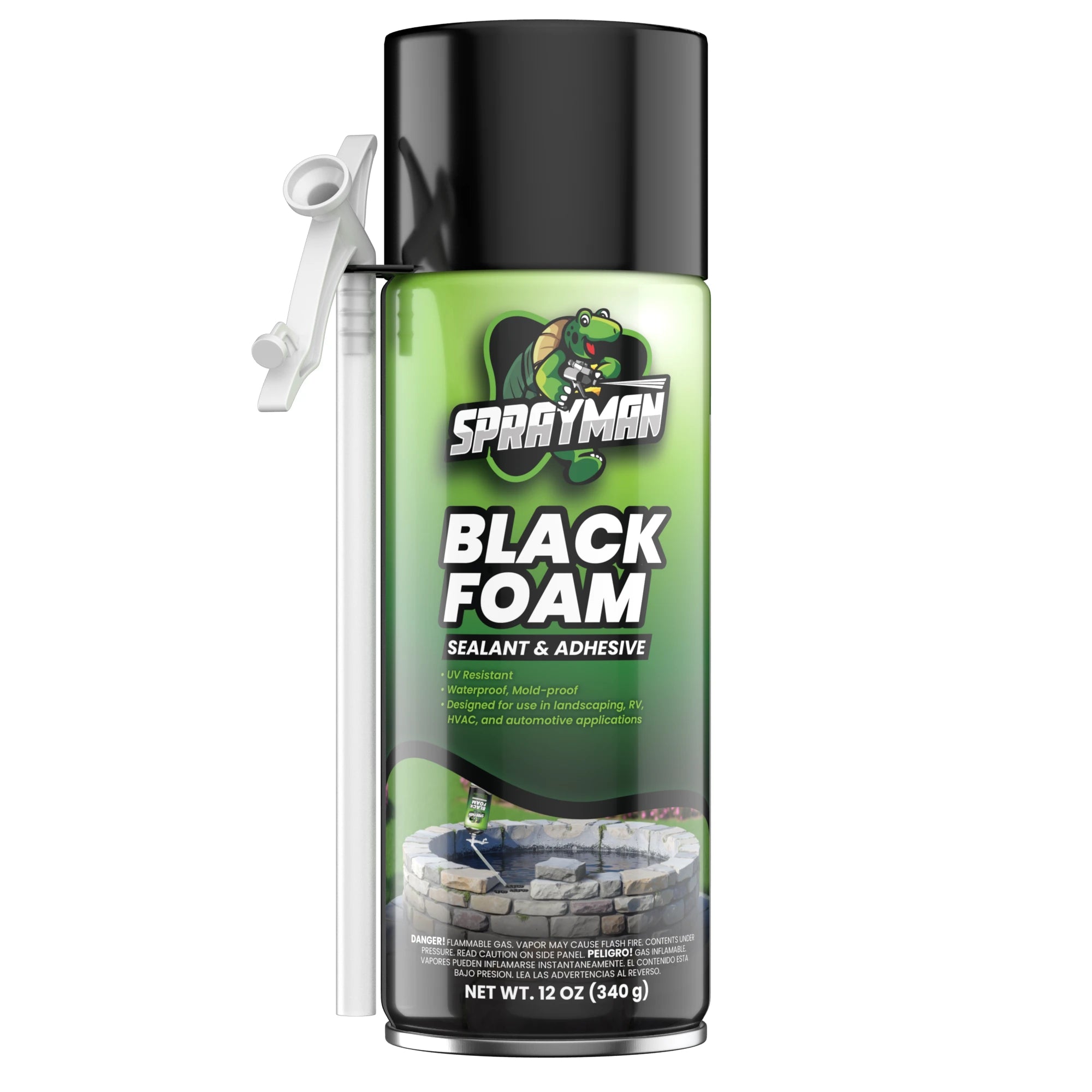 Black Foam Sealant, Expanding Foam for Pond, Waterfall, Landscaping, and RVs - 12 oz Straw