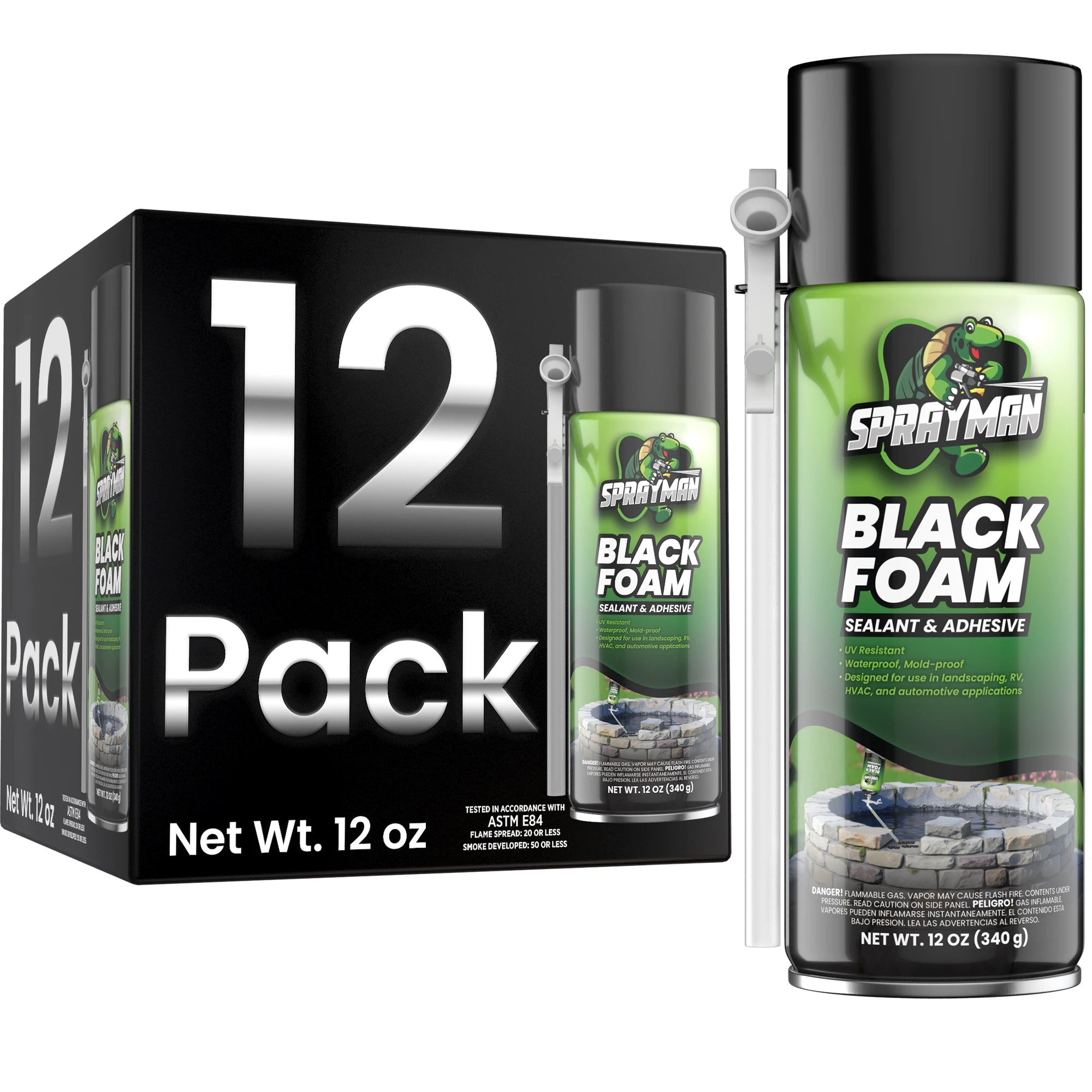 Black Foam Sealant, Expanding Foam for Pond, Waterfall, Landscaping, and RVs - 12 oz Straw