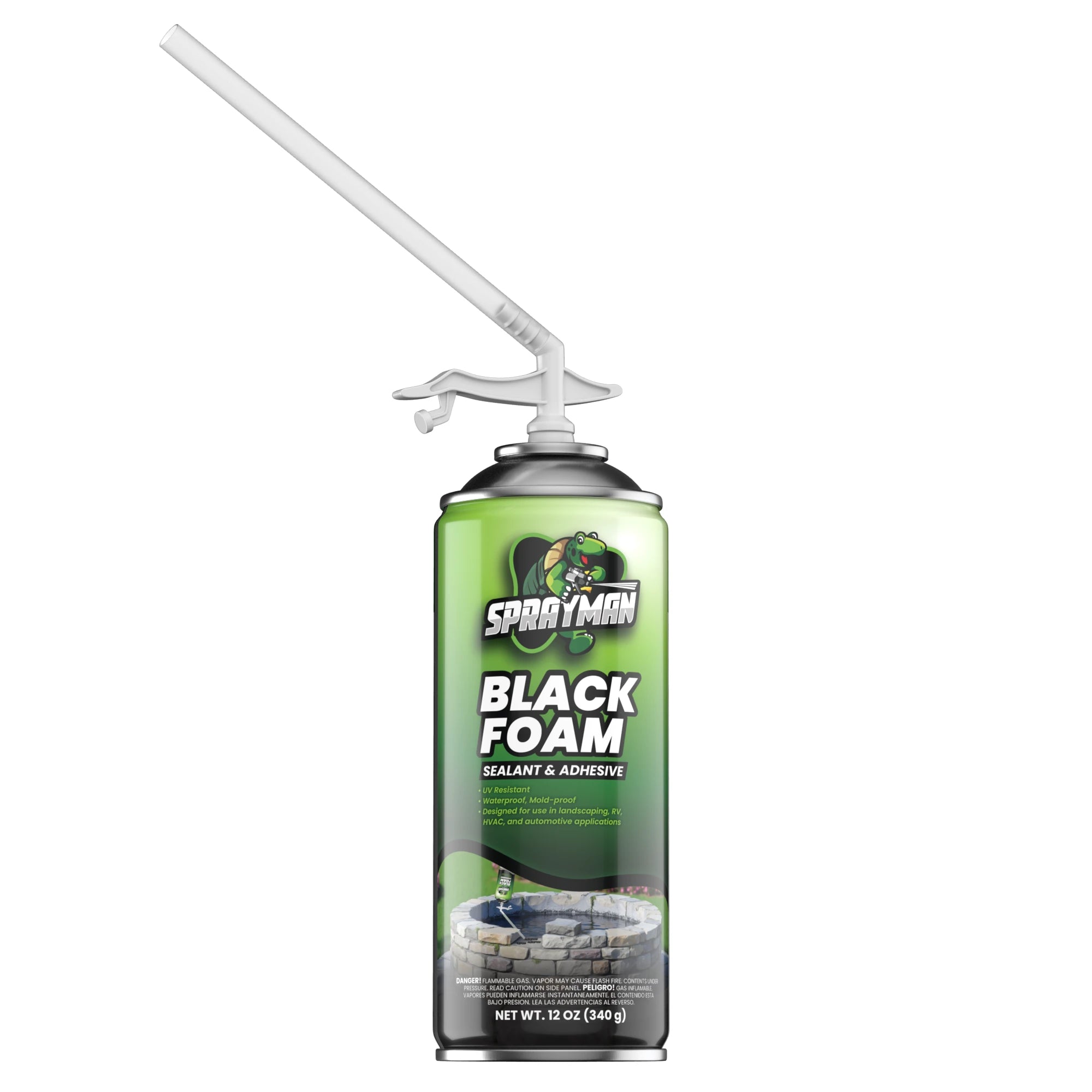 Black Foam Sealant, Expanding Foam for Pond, Waterfall, Landscaping, and RVs - 12 oz Straw