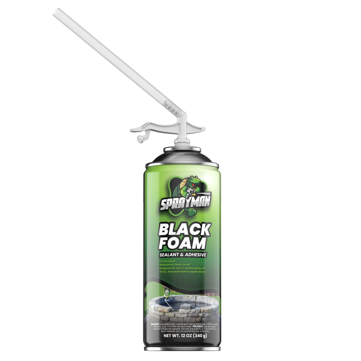 Black Foam Sealant, Expanding Foam for Pond, Waterfall, Landscaping, and RVs - 12 oz Straw