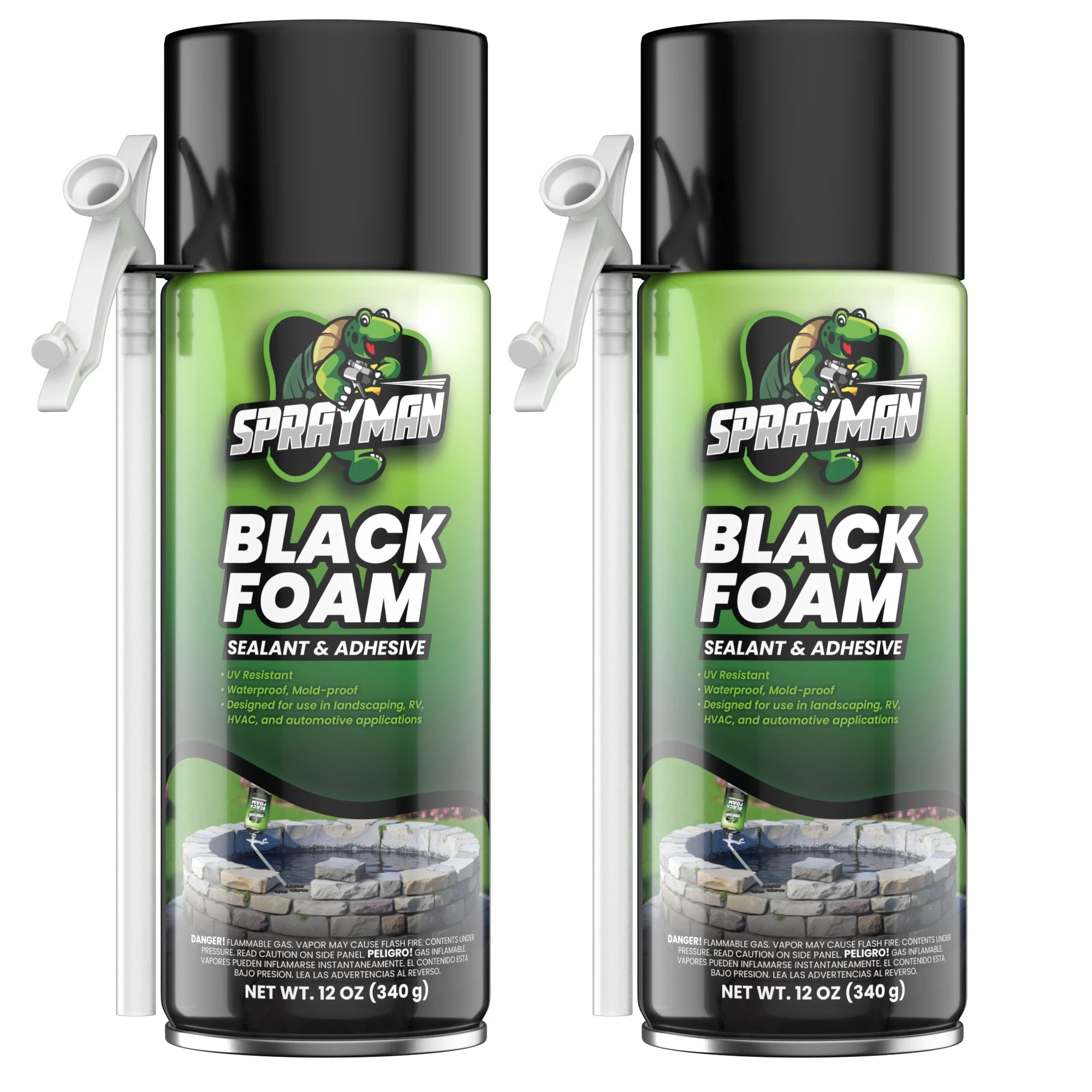 Black Foam Sealant, Expanding Foam for Pond, Waterfall, Landscaping, and RVs - 12 oz Straw