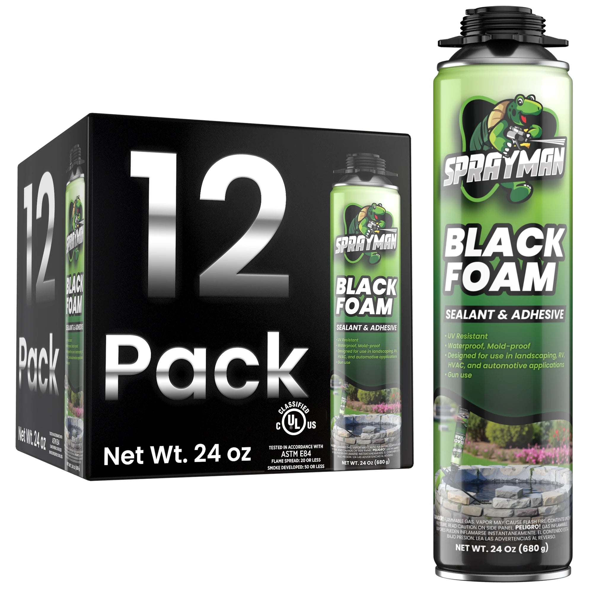 Pro Black Spray Foam for Pond, Waterfall, Landscaping, and RVs - Gun Foam, 24 oz