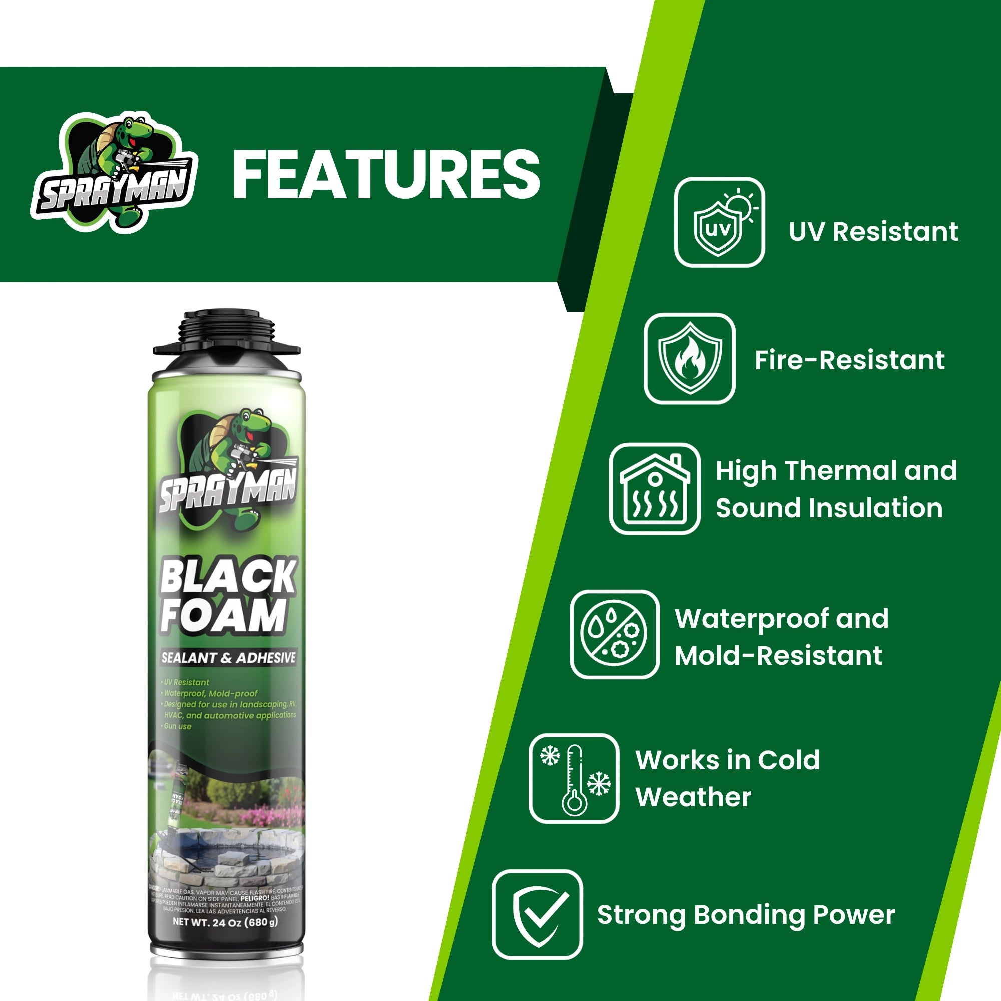 Pro Black Spray Foam for Pond, Waterfall, Landscaping, and RVs - Gun Foam, 24 oz