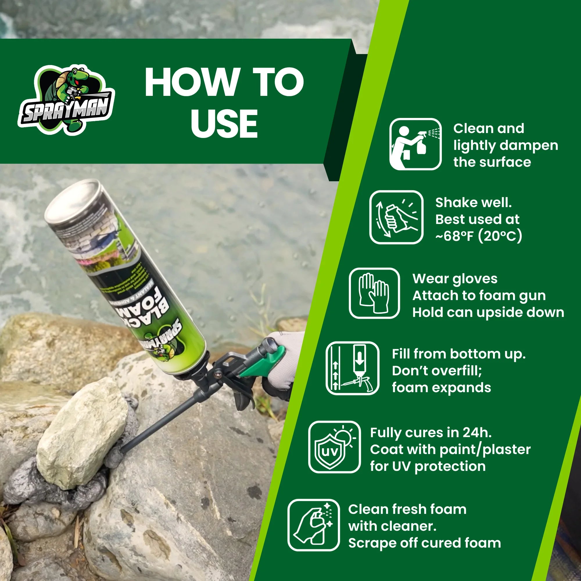 Pro Black Spray Foam for Pond, Waterfall, Landscaping, and RVs - Gun Foam, 24 oz