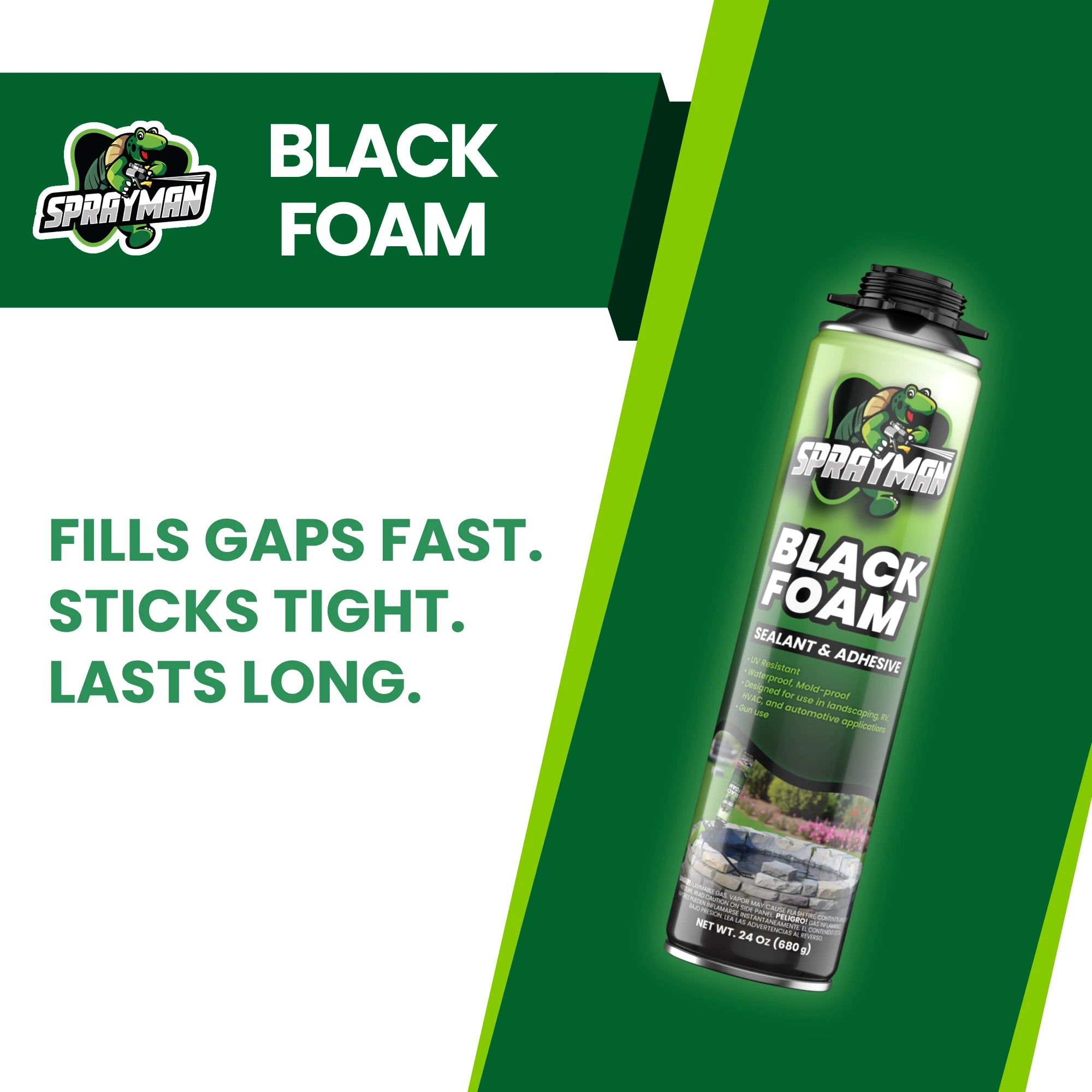 Pro Black Spray Foam for Pond, Waterfall, Landscaping, and RVs - Gun Foam, 24 oz