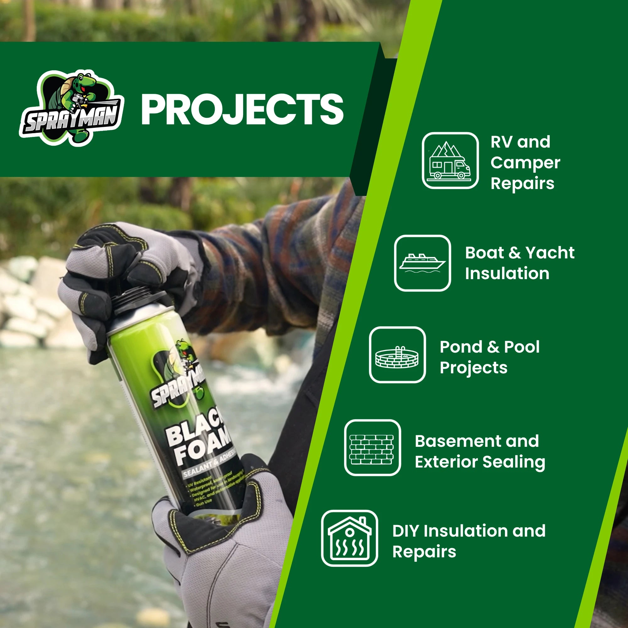 Pro Black Spray Foam for Pond, Waterfall, Landscaping, and RVs - Gun Foam, 24 oz