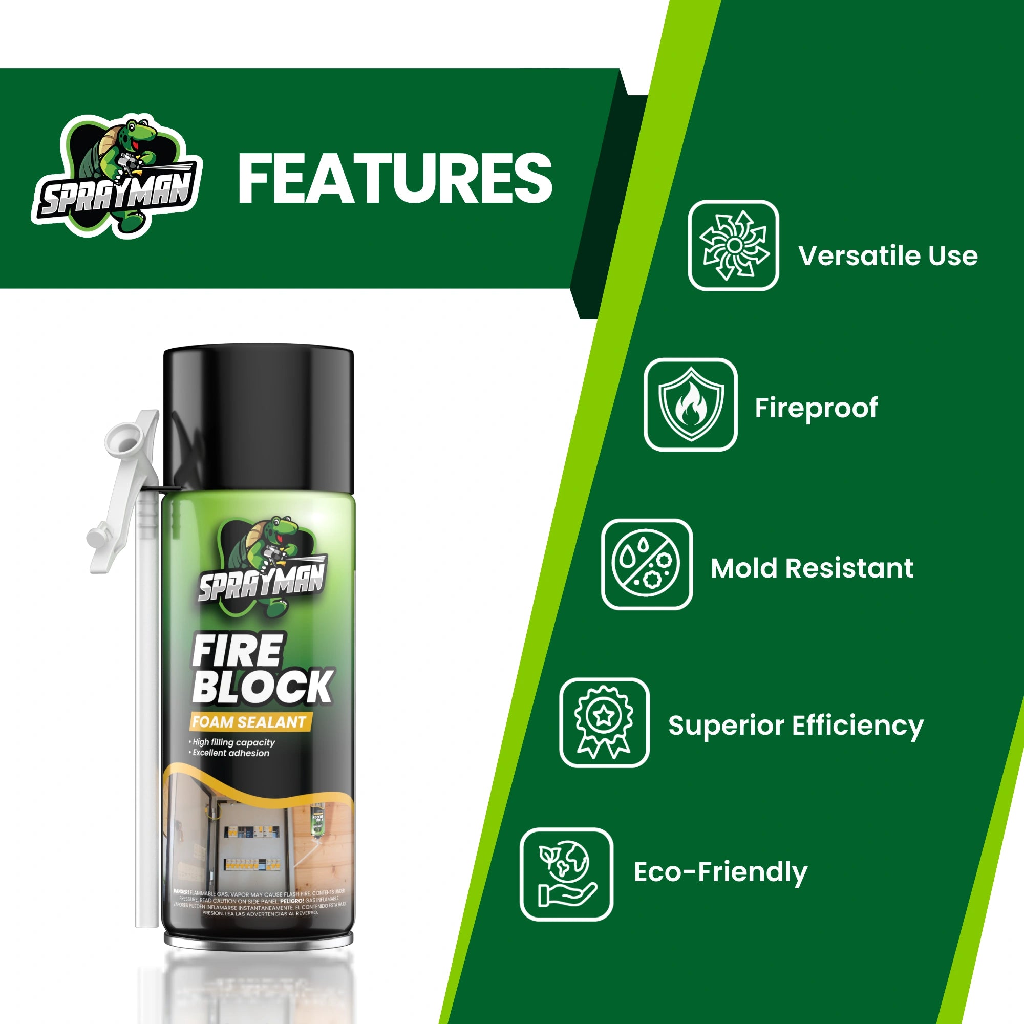 Orange Fire Block Foam Sealant with Straw Applicator, 12 oz