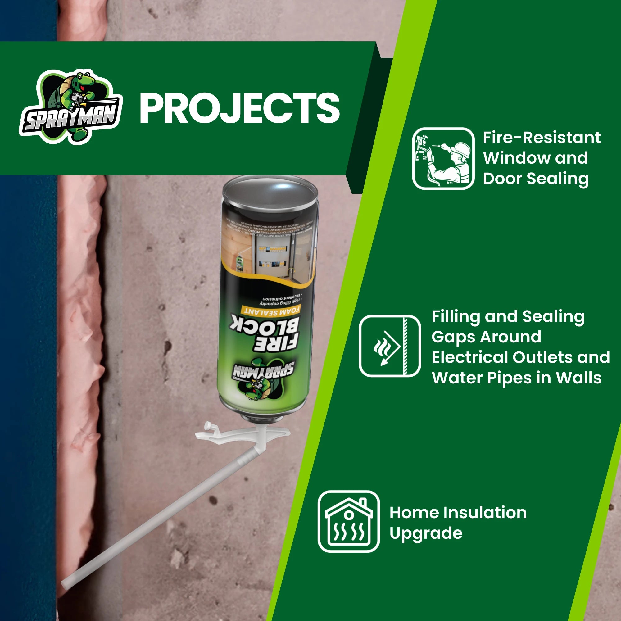 Orange Fire Block Foam Sealant with Straw Applicator, 12 oz