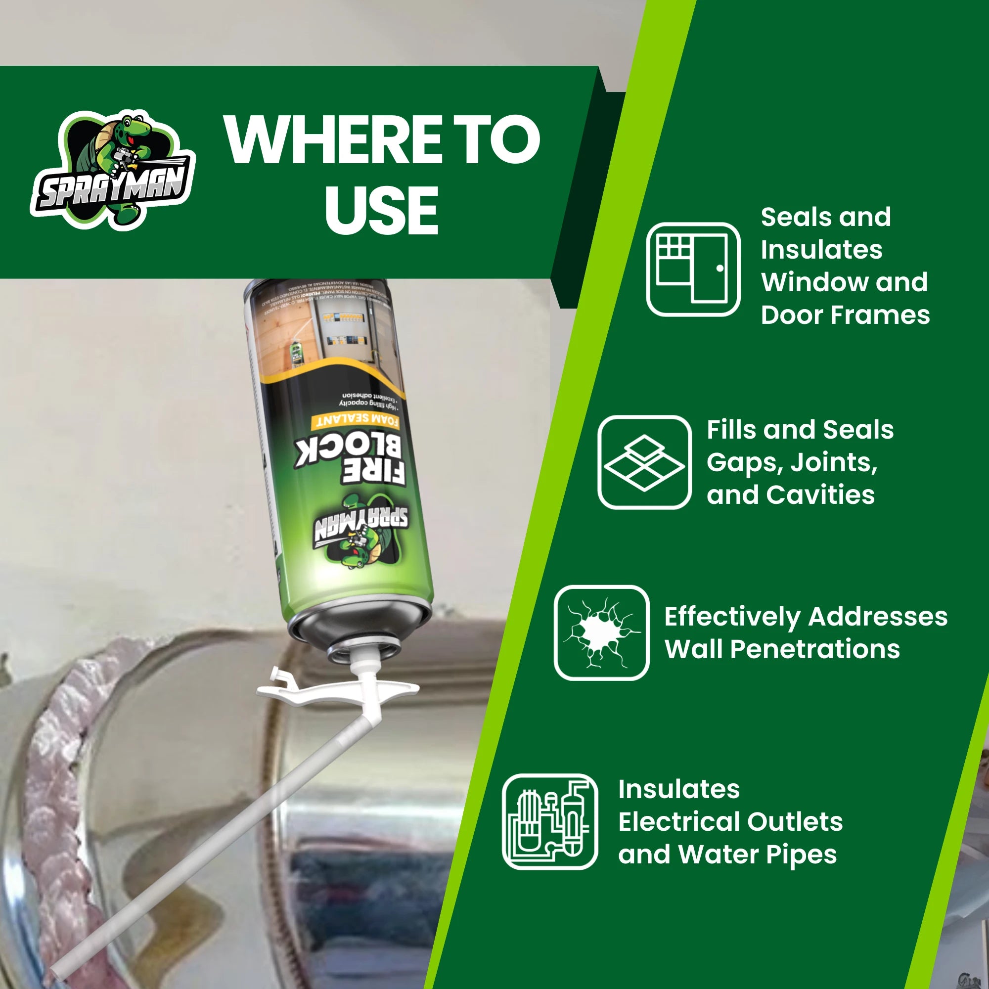 Orange Fire Block Foam Sealant with Straw Applicator, 12 oz