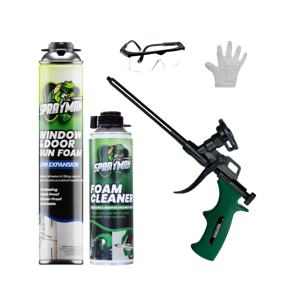 Sprayman Window & Door Low Expansion Spray Foam 1 can+Foam Cleaner+Foam Gun+Eye Protection+Glove