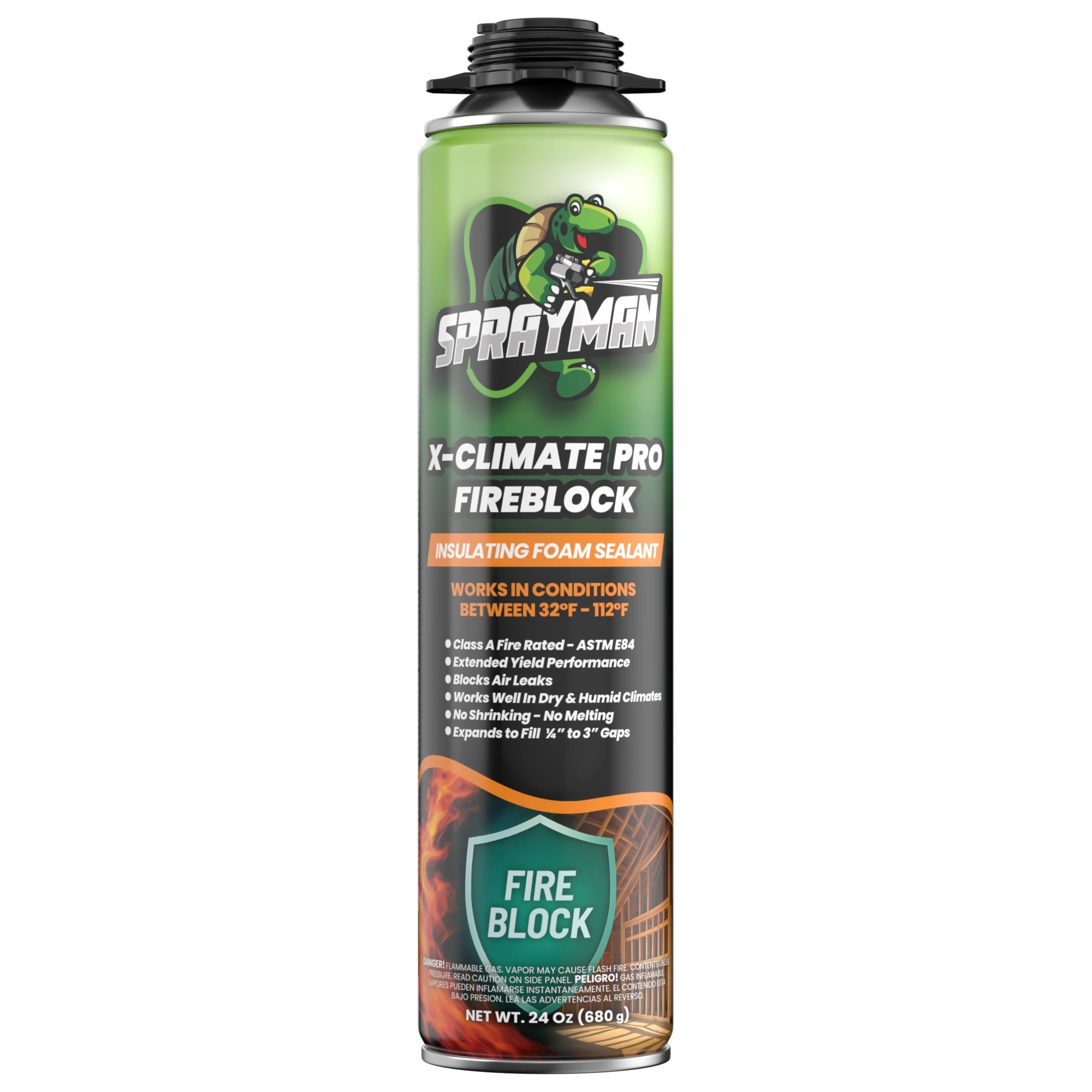 Sprayman X-Climate Pro Fireblock foam sealant can on a white background